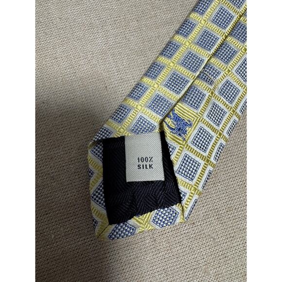 Burberry Tie Mens One Size Yellow Blue Check Equestrian Knight Silk Italy - Picture 9 of 11